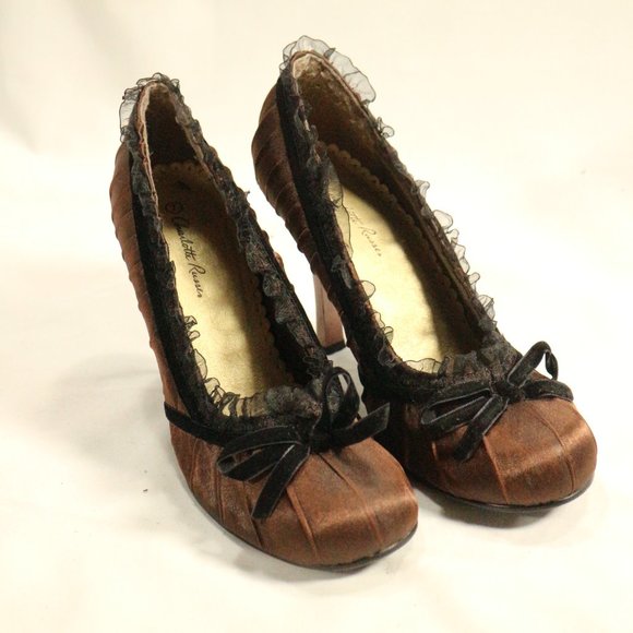 CHARLOTTE RUSSE Copper Lacy Lining Bow Front Heels Size 7 US Wmn - Picture 4 of 10